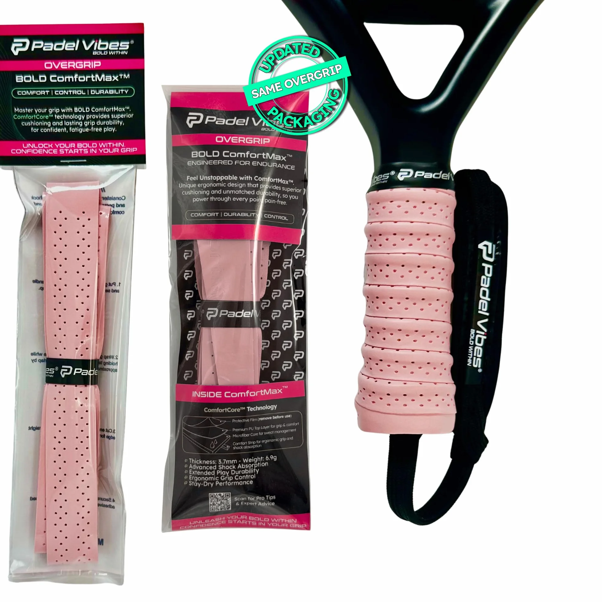 BOLD ComfortMax™ Overgrip perforato ergonomico per padel tennis badminton squash racketball antiscivolo