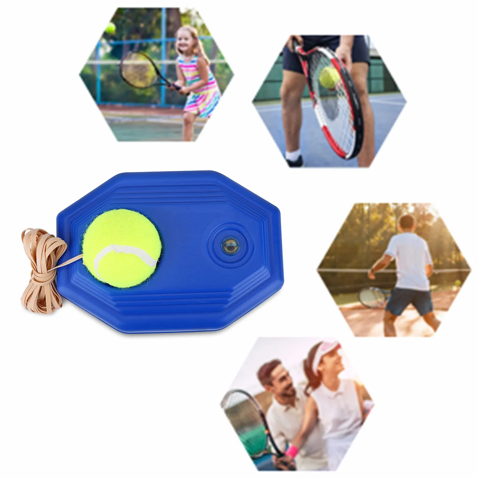 Set Base per Palline da Tennis, Allenatore per la Schiena con Corda Elastica in Gomma