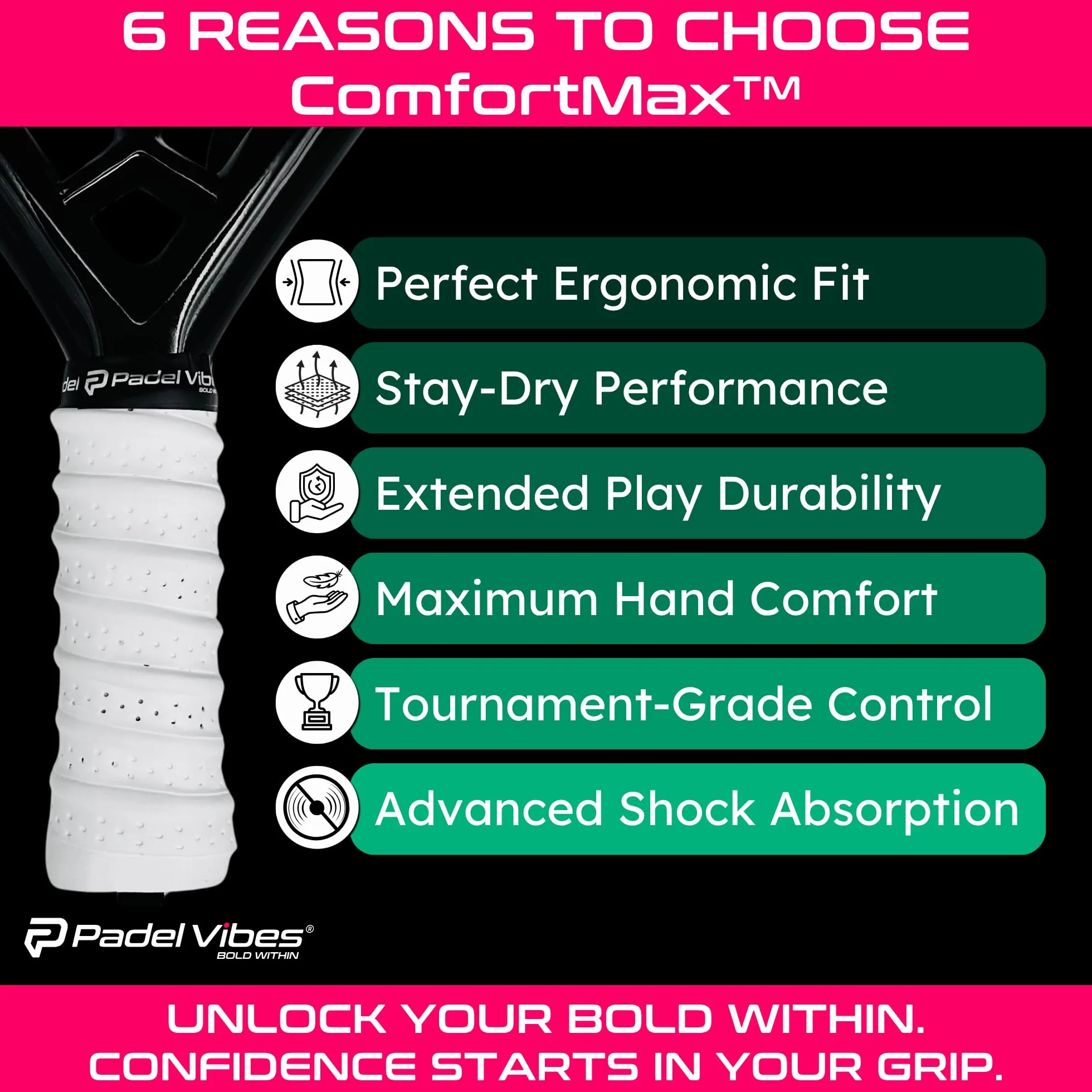 BOLD ComfortMax™ Overgrip perforato ergonomico per padel tennis badminton squash racketball antiscivolo
