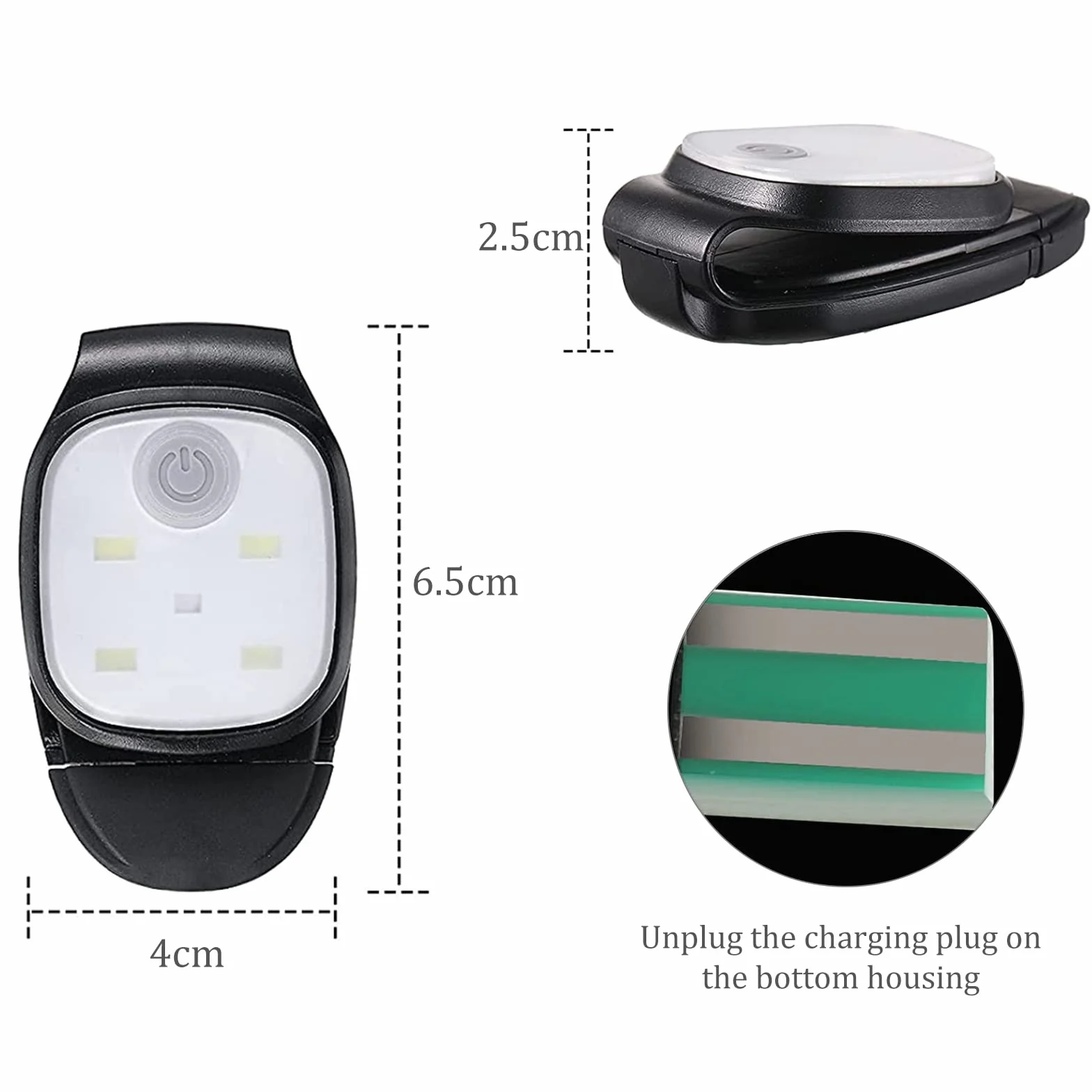 Clip Luce LED per Corsa e Jogging: 2 Pezzi Riflettenti USB Ricaricabile, Clip-on per Jogger, Mini Faro da Testa per Corsa all'Aperto