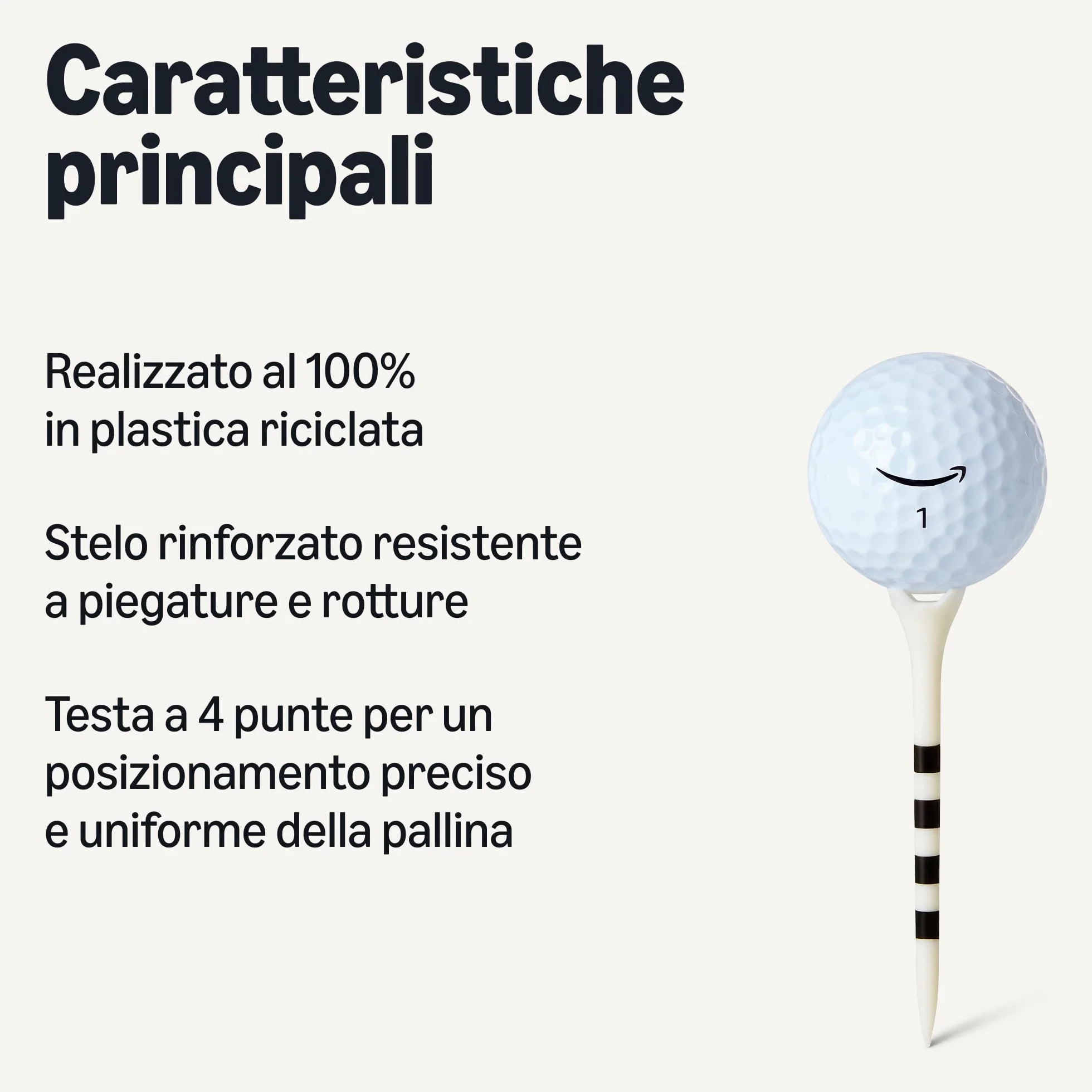 Amazon Basics Tee da Golf con Sistema di Marcatura Altezza - Plastica Riciclata - 4 Punte - Bianco - 100 Pezzi
