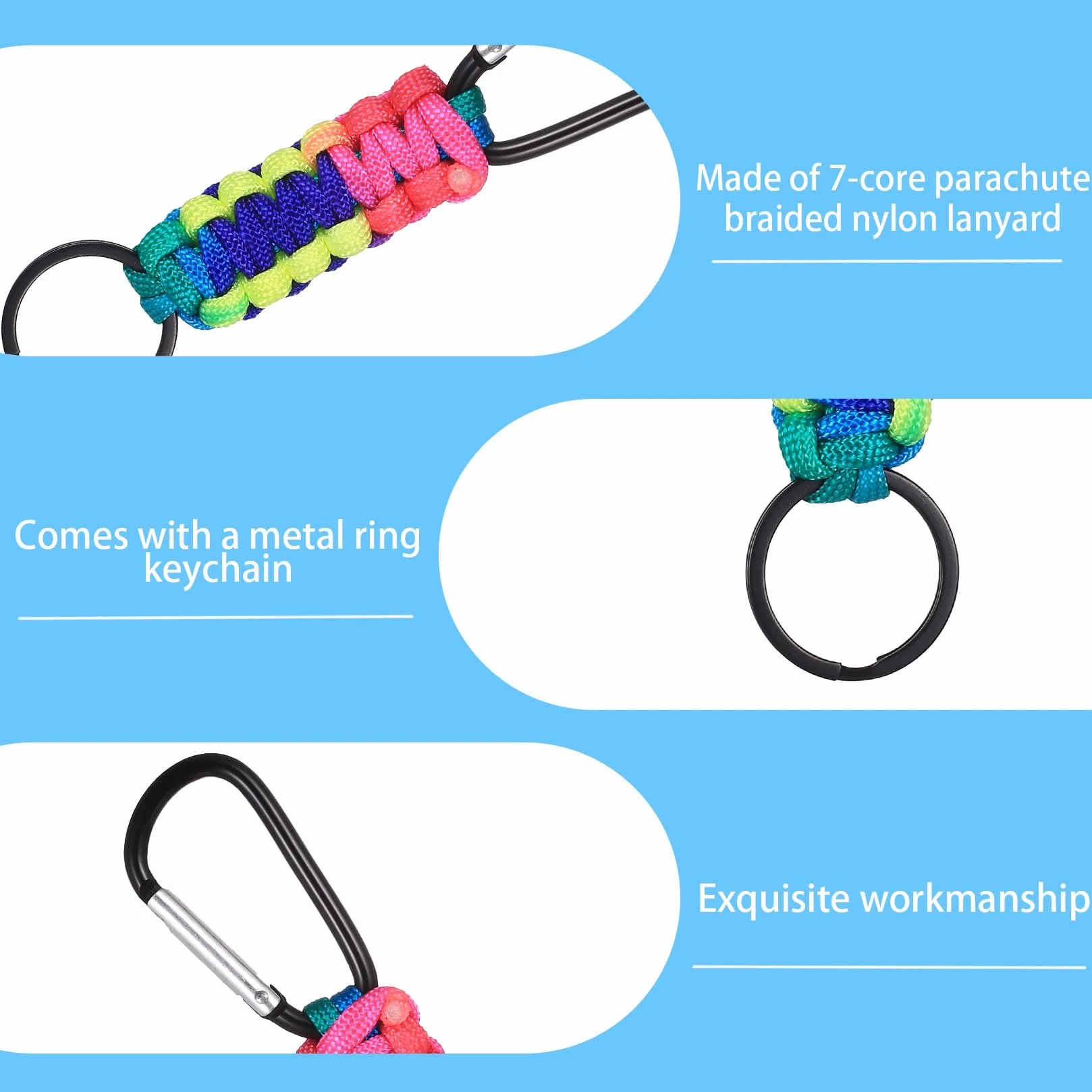 Moschettone Portachiavi in Paracord 14 cm Cordino Intrecciato con Moschettone per Arrampicata Kayak Campeggio