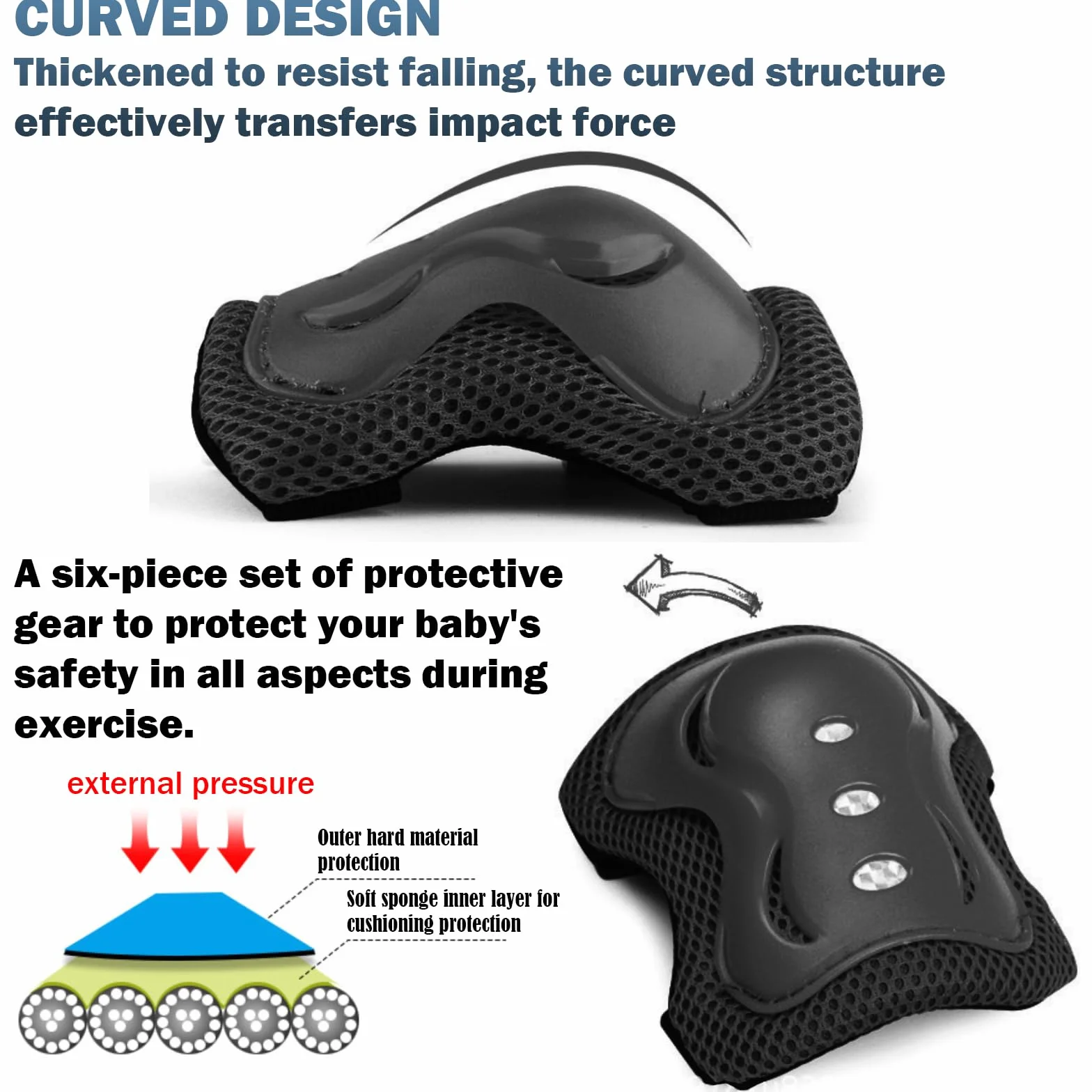 JSTHHTT Protezioni Skateboard Bambino,Set di Protezioni per Bambini,Protezioni Pattini Ginocchiere Gomitiere,Regolabile Ginocchiere Gomitiere per Skateboard Bicicletta Pattinaggio Monopattino Nero