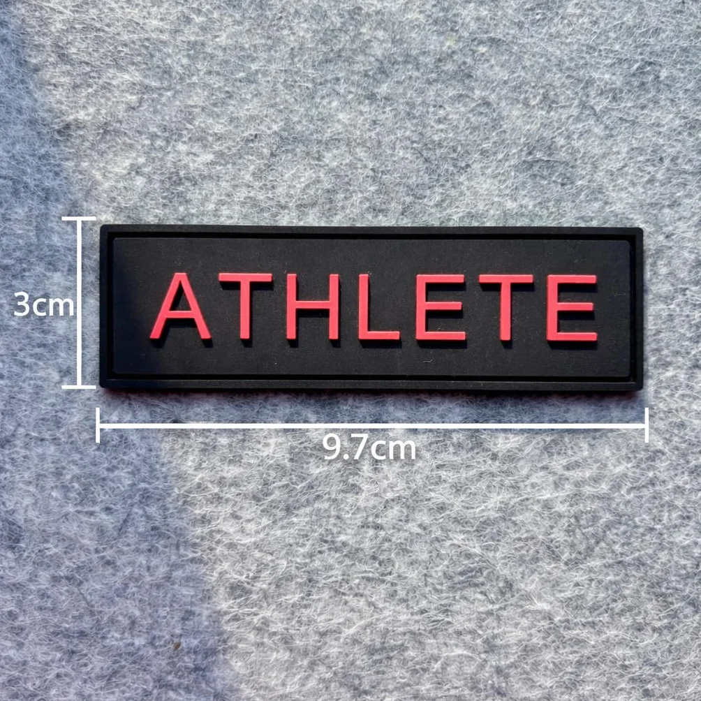Toppa ATHLETE in PVC 3D Etichetta Tattica Zaino Palestra Outdoor Design Resistente Chiusura Strappo Forte Accessorio Sportivo (Nero con lettere rosse)