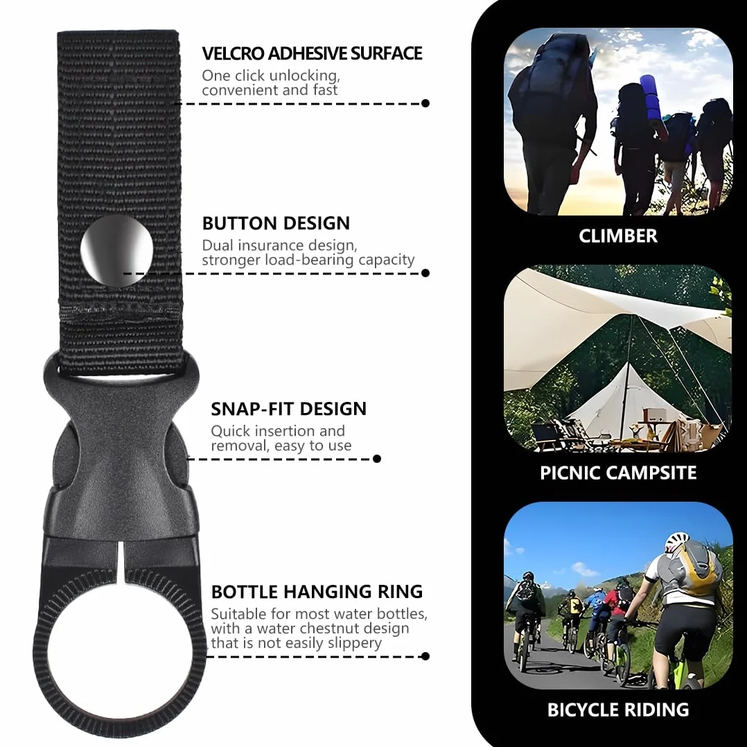 Porta Borraccia Clip in Nylon per Cintura e Tasche, Ganci per Bottiglie d'Acqua con Moschettone, Accessorio Outdoor, Nero Khaki