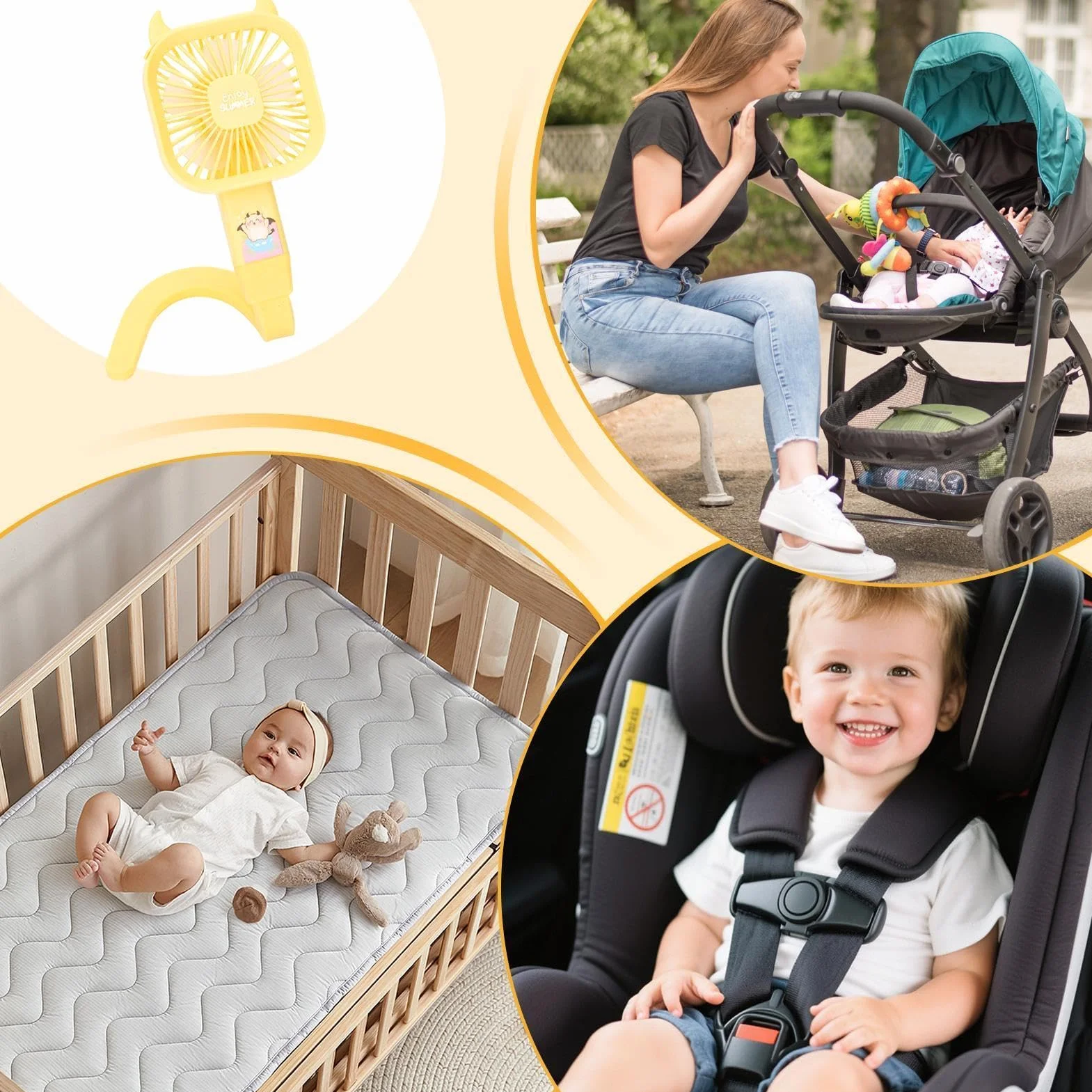 Ventilatore per passeggini, in silicone flessibile, dispositivo di raffreddamento portatile a 3 velocità, per scrivania, piccoli ventilatori, per seggiolini auto, culle, biciclette, moto, scooter per