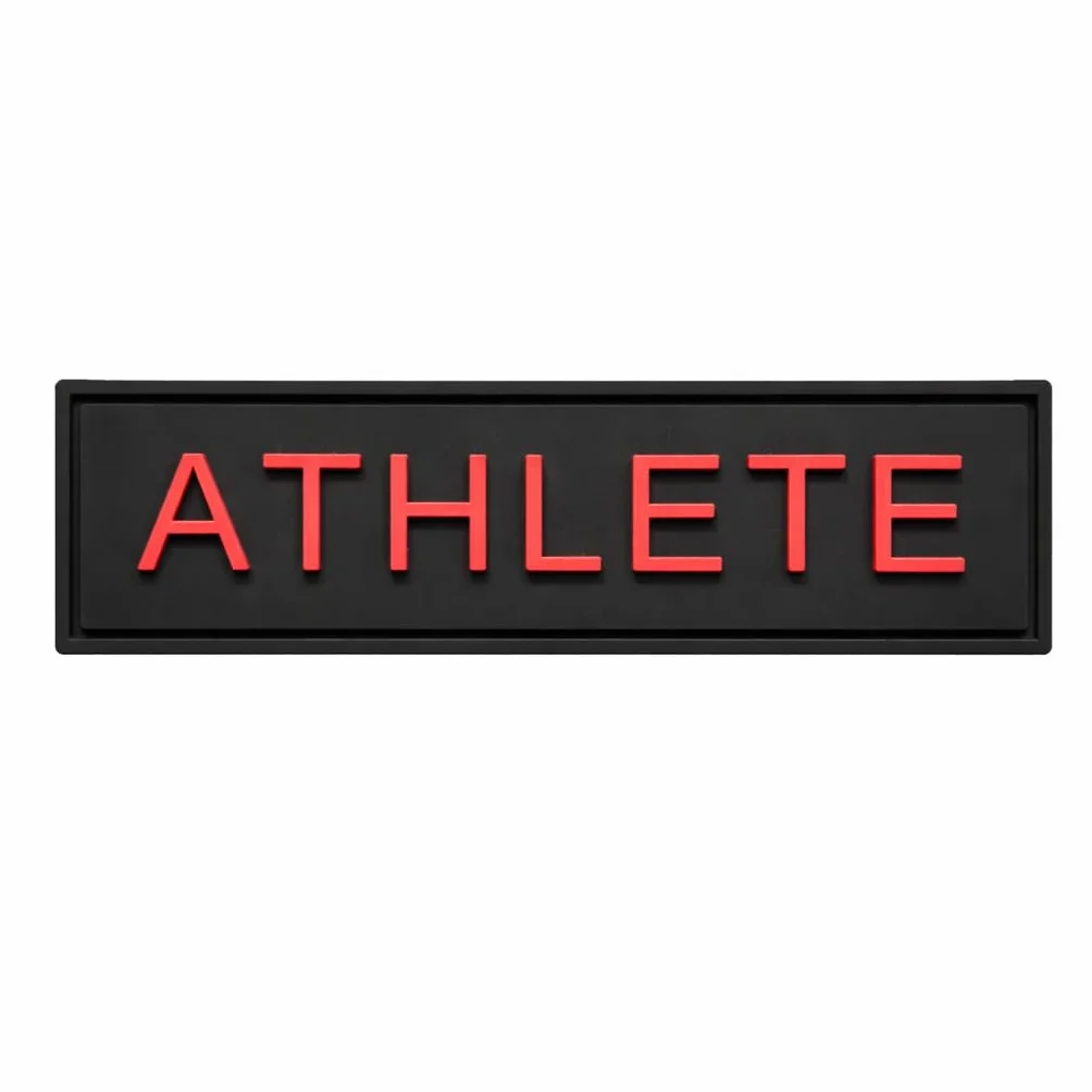 Toppa ATHLETE in PVC 3D Etichetta Tattica Zaino Palestra Outdoor Design Resistente Chiusura Strappo Forte Accessorio Sportivo (Nero con lettere rosse)