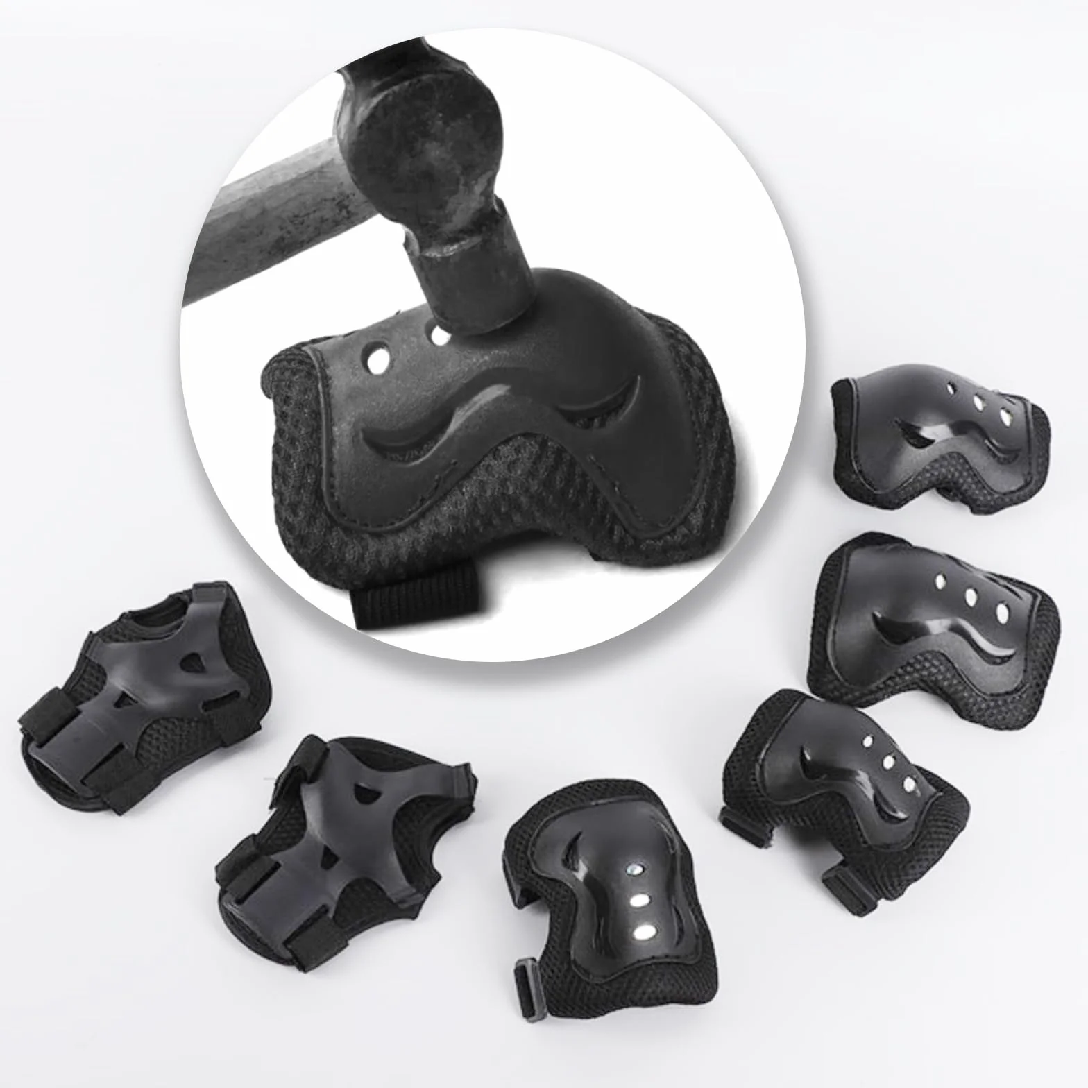 JSTHHTT Protezioni Skateboard Bambino,Set di Protezioni per Bambini,Protezioni Pattini Ginocchiere Gomitiere,Regolabile Ginocchiere Gomitiere per Skateboard Bicicletta Pattinaggio Monopattino Nero