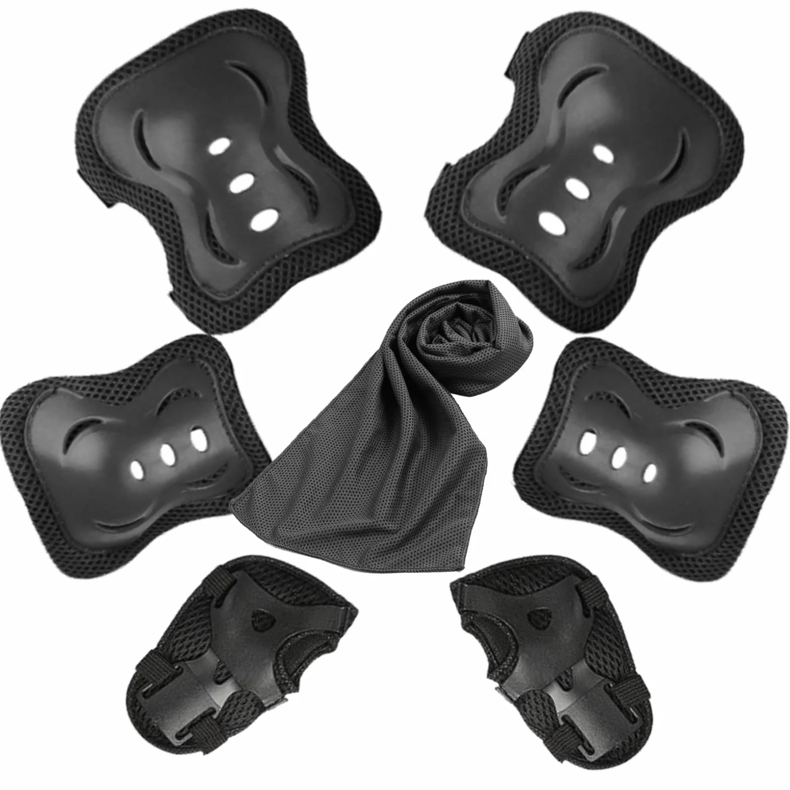 JSTHHTT Protezioni Skateboard Bambino,Set di Protezioni per Bambini,Protezioni Pattini Ginocchiere Gomitiere,Regolabile Ginocchiere Gomitiere per Skateboard Bicicletta Pattinaggio Monopattino Nero