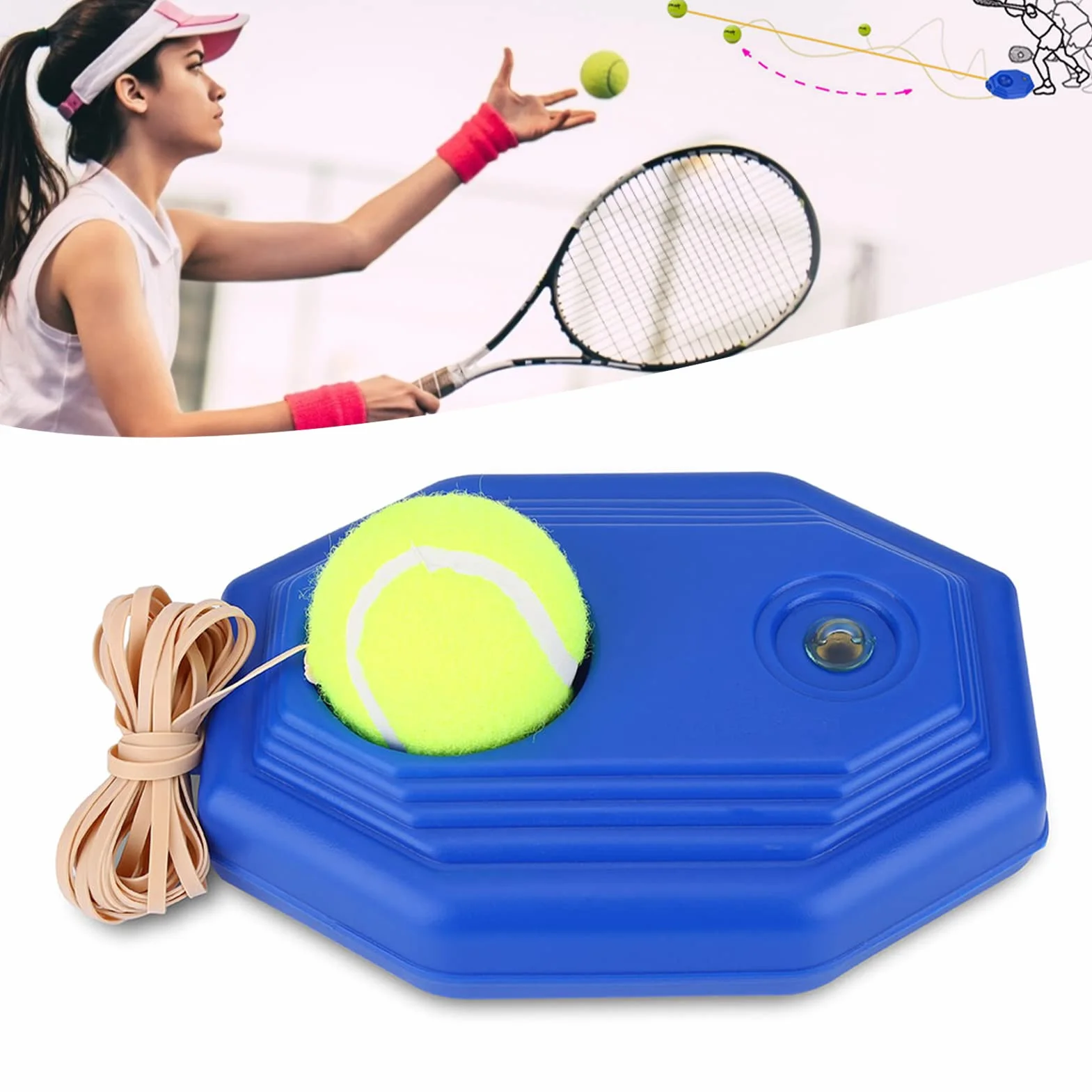Set Base per Palline da Tennis, Allenatore per la Schiena con Corda Elastica in Gomma