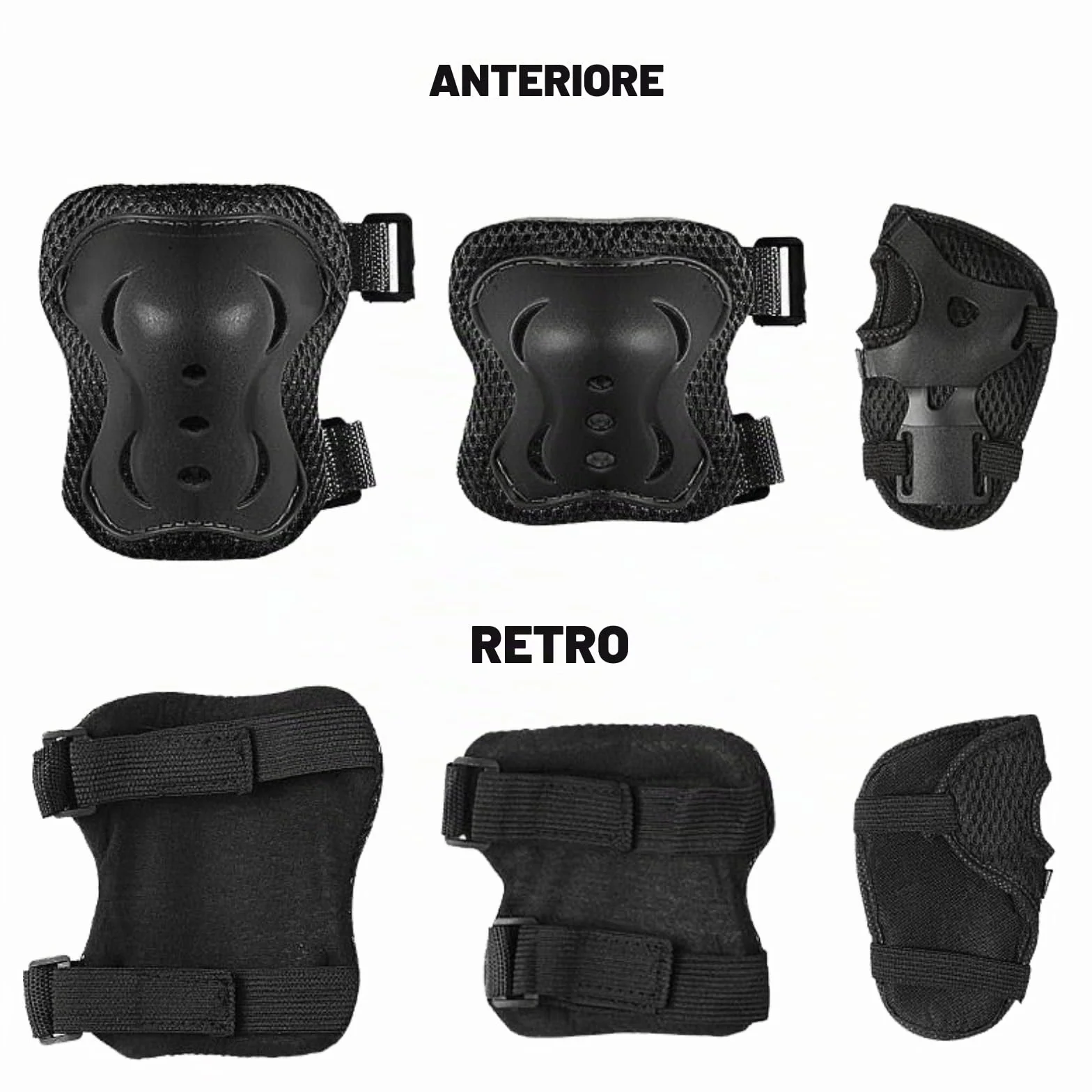 JSTHHTT Protezioni Skateboard Bambino,Set di Protezioni per Bambini,Protezioni Pattini Ginocchiere Gomitiere,Regolabile Ginocchiere Gomitiere per Skateboard Bicicletta Pattinaggio Monopattino Nero