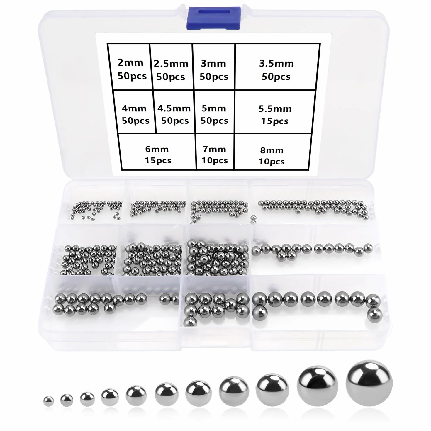 YIXISI 400 Pezzi Cuscinetti a Sfera in Acciaio Cromato, Dimensioni 2-8 mm, Kit di Precisione per Bicicletta Skateboard
