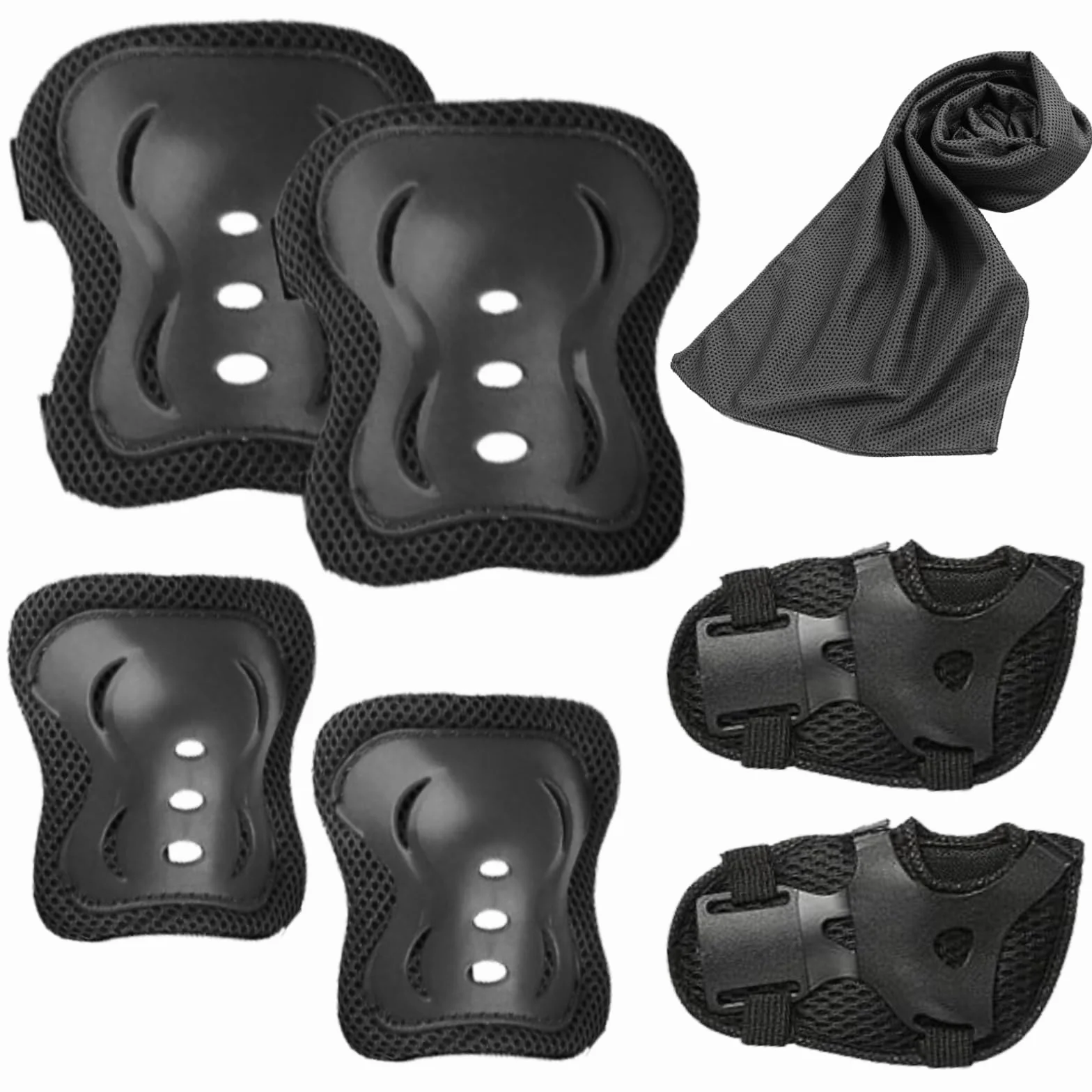 JSTHHTT Protezioni Skateboard Bambino,Set di Protezioni per Bambini,Protezioni Pattini Ginocchiere Gomitiere,Regolabile Ginocchiere Gomitiere per Skateboard Bicicletta Pattinaggio Monopattino Nero
