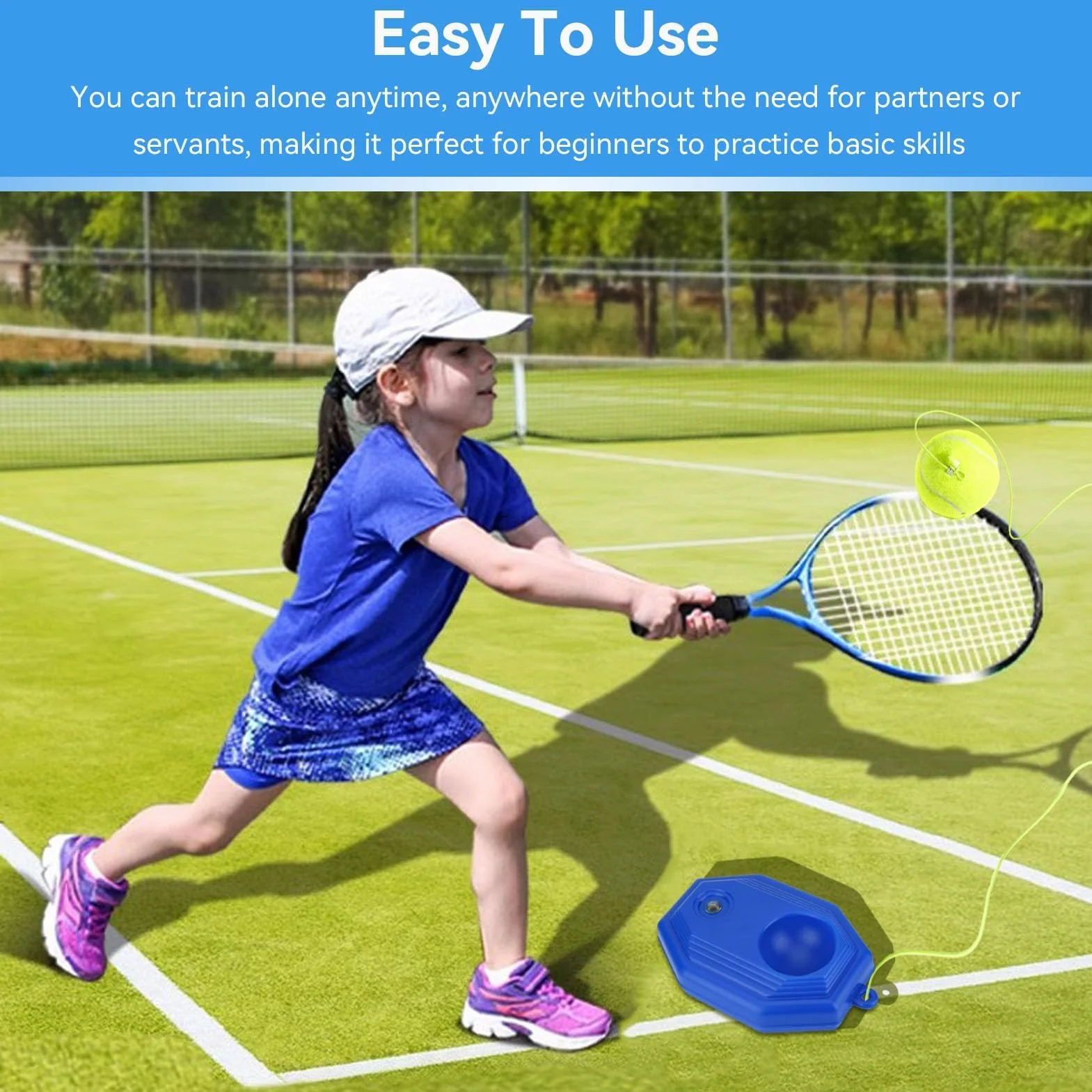 HERCHR Allenatore di Tennis Rimbalzo, Tennis Trainer Base Dispositivo di Allenamento per Tennis Ball Rebounder Attrezzatura da Tennis Portatile Auto-Pratica