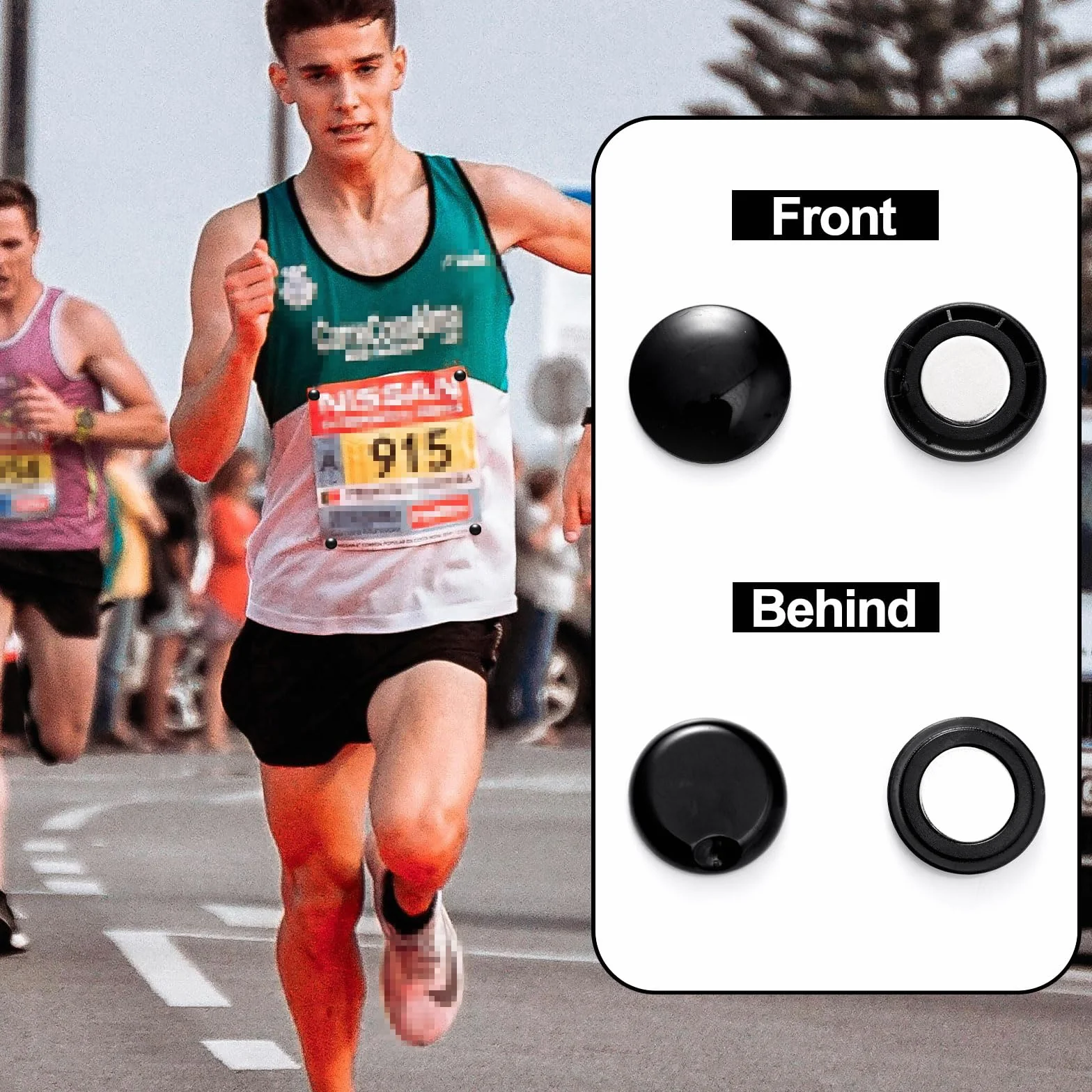 Magnetici Clip per Pettorali da Corsa Portanumero Maratona Fibbie Magnetiche Clip Gara Corridori Triathlon Ciclismo Bianco Nero
