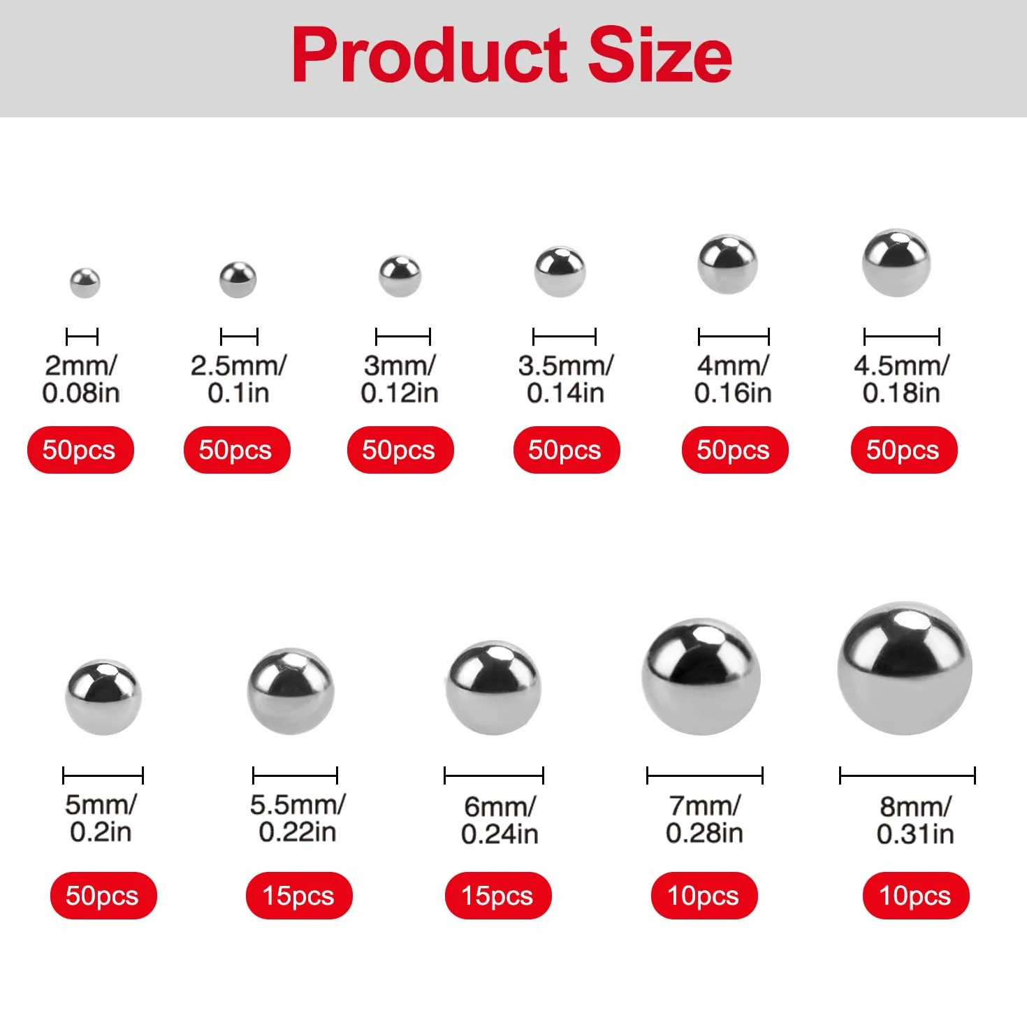 YIXISI 400 Pezzi Cuscinetti a Sfera in Acciaio Cromato, Dimensioni 2-8 mm, Kit di Precisione per Bicicletta Skateboard