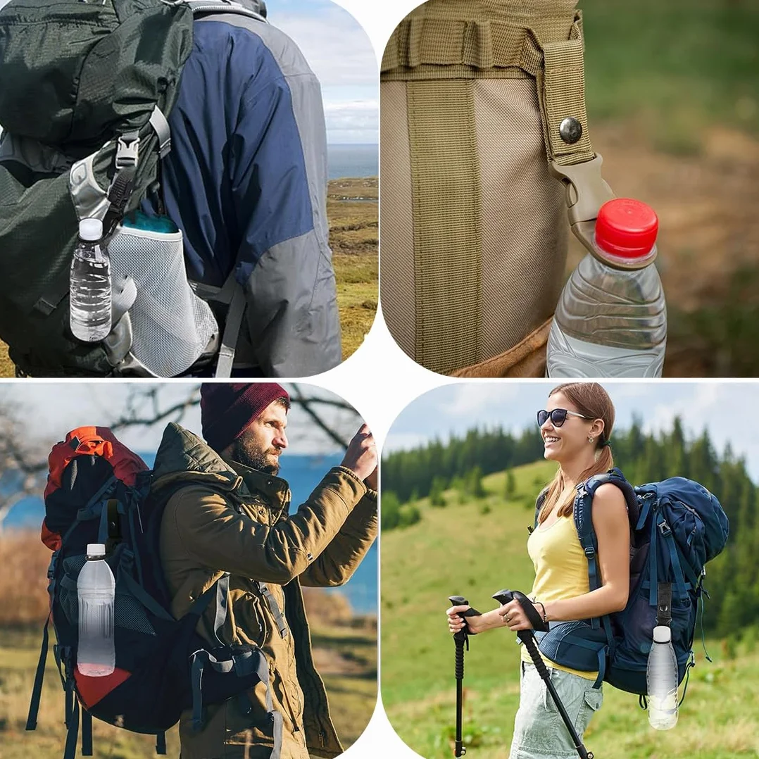 Porta Borraccia Clip in Nylon per Cintura e Tasche, Ganci per Bottiglie d'Acqua con Moschettone, Accessorio Outdoor, Nero Khaki