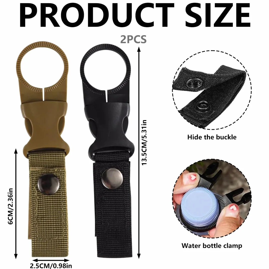 Porta Borraccia Clip in Nylon per Cintura e Tasche, Ganci per Bottiglie d'Acqua con Moschettone, Accessorio Outdoor, Nero Khaki