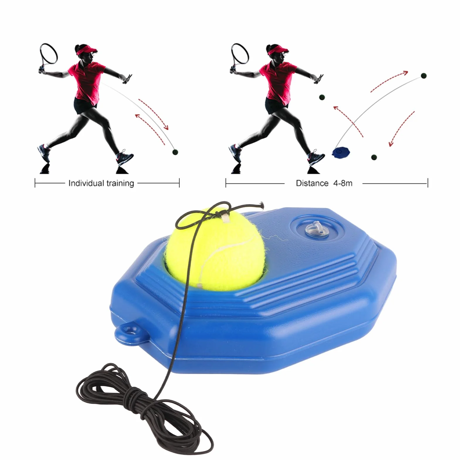 Set Base per Palline da Tennis, Allenatore per la Schiena con Corda Elastica in Gomma