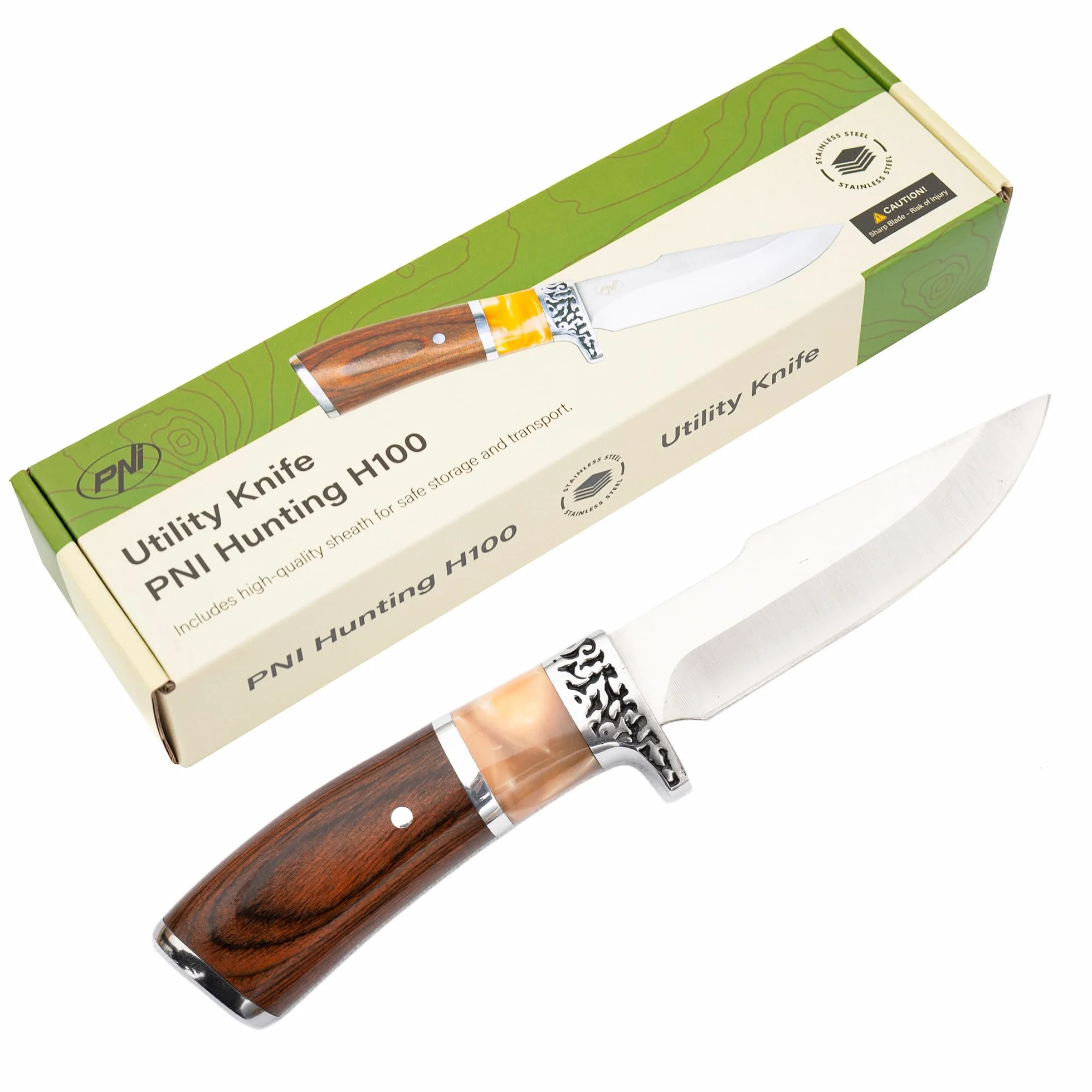 PNI Hunting H100 Coltello da caccia 215 mm con fodero