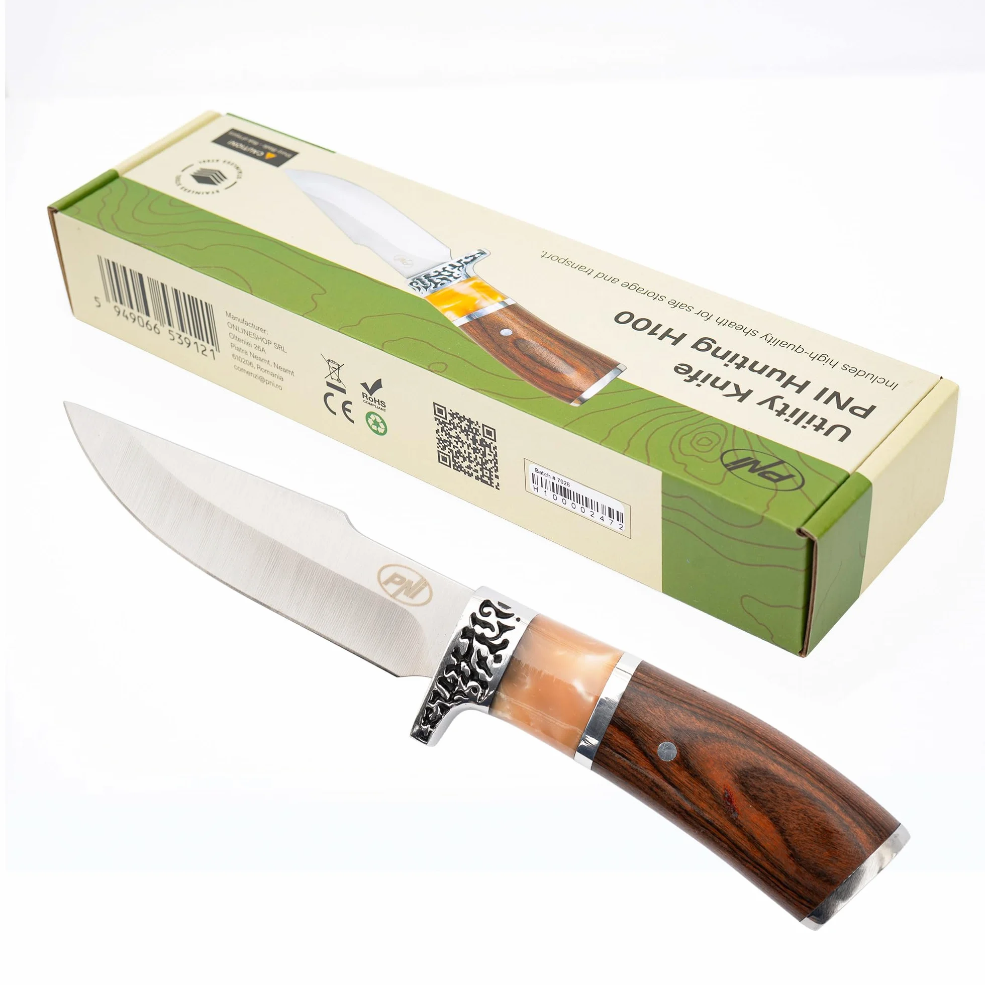 PNI Hunting H100 Coltello da caccia 215 mm con fodero
