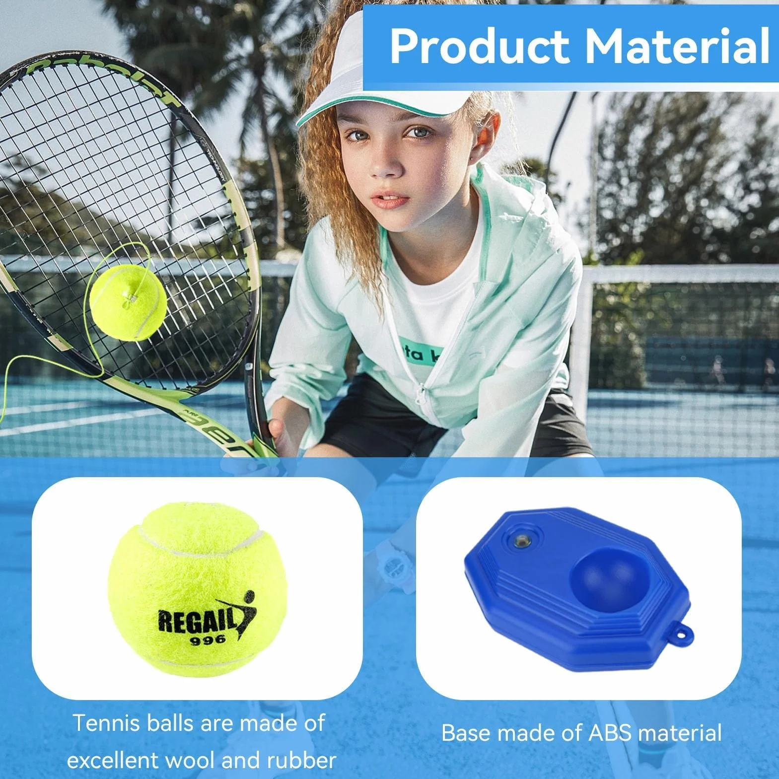 HERCHR Allenatore di Tennis Rimbalzo, Tennis Trainer Base Dispositivo di Allenamento per Tennis Ball Rebounder Attrezzatura da Tennis Portatile Auto-Pratica