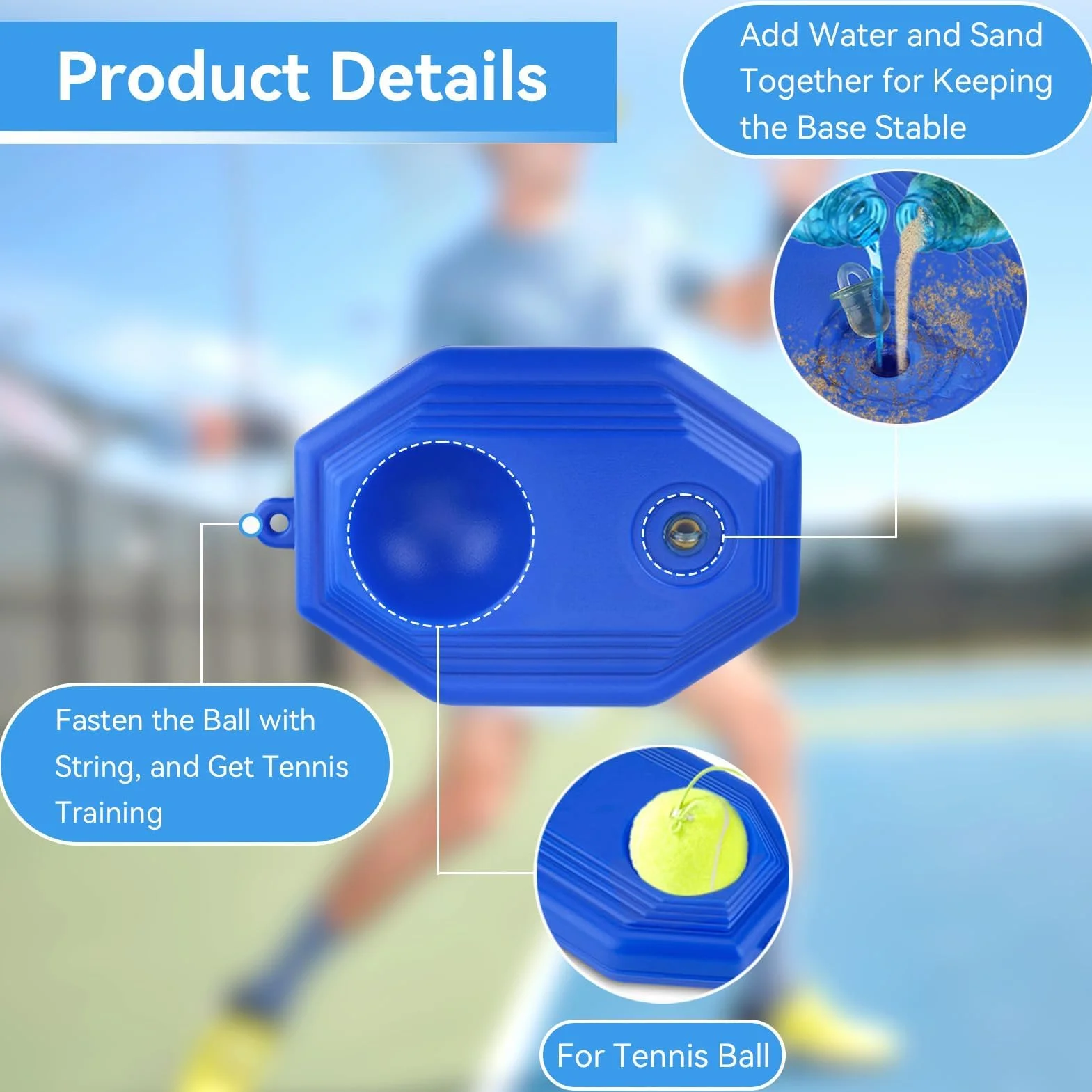 HERCHR Allenatore di Tennis Rimbalzo, Tennis Trainer Base Dispositivo di Allenamento per Tennis Ball Rebounder Attrezzatura da Tennis Portatile Auto-Pratica