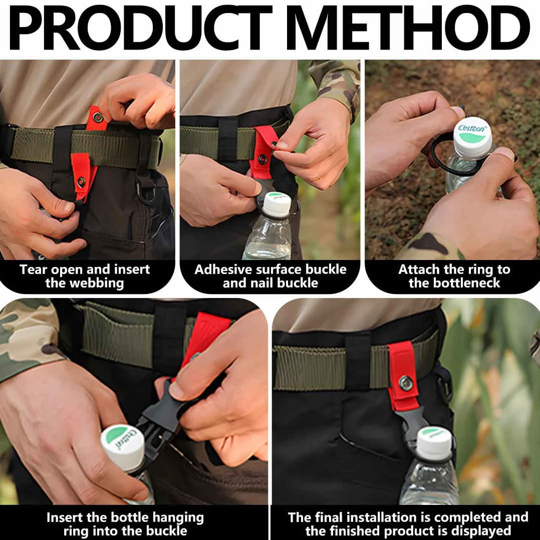 Porta Borraccia Clip in Nylon per Cintura e Tasche, Ganci per Bottiglie d'Acqua con Moschettone, Accessorio Outdoor, Nero Khaki