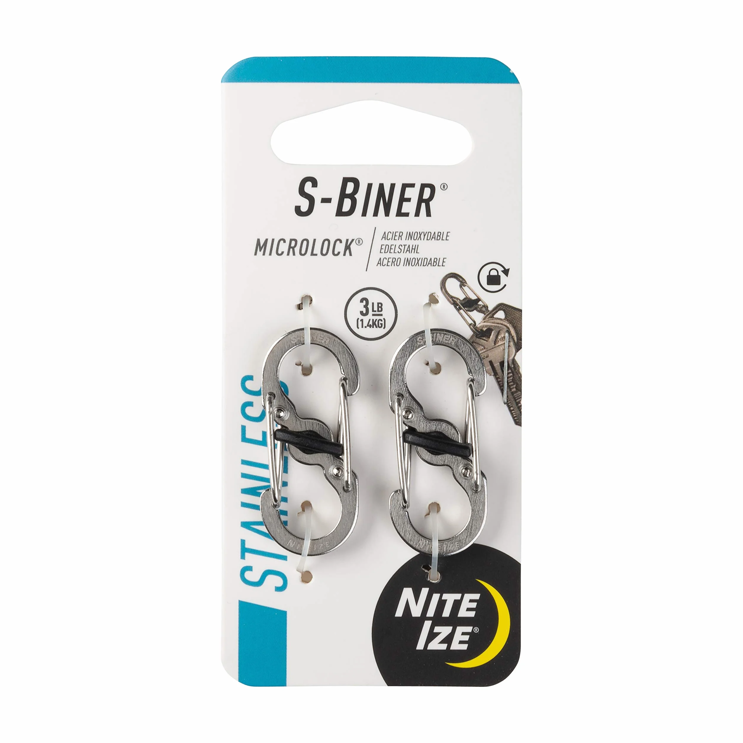 NiteIze S-Biner Microlock Doppio Moschettone Acciaio Inox