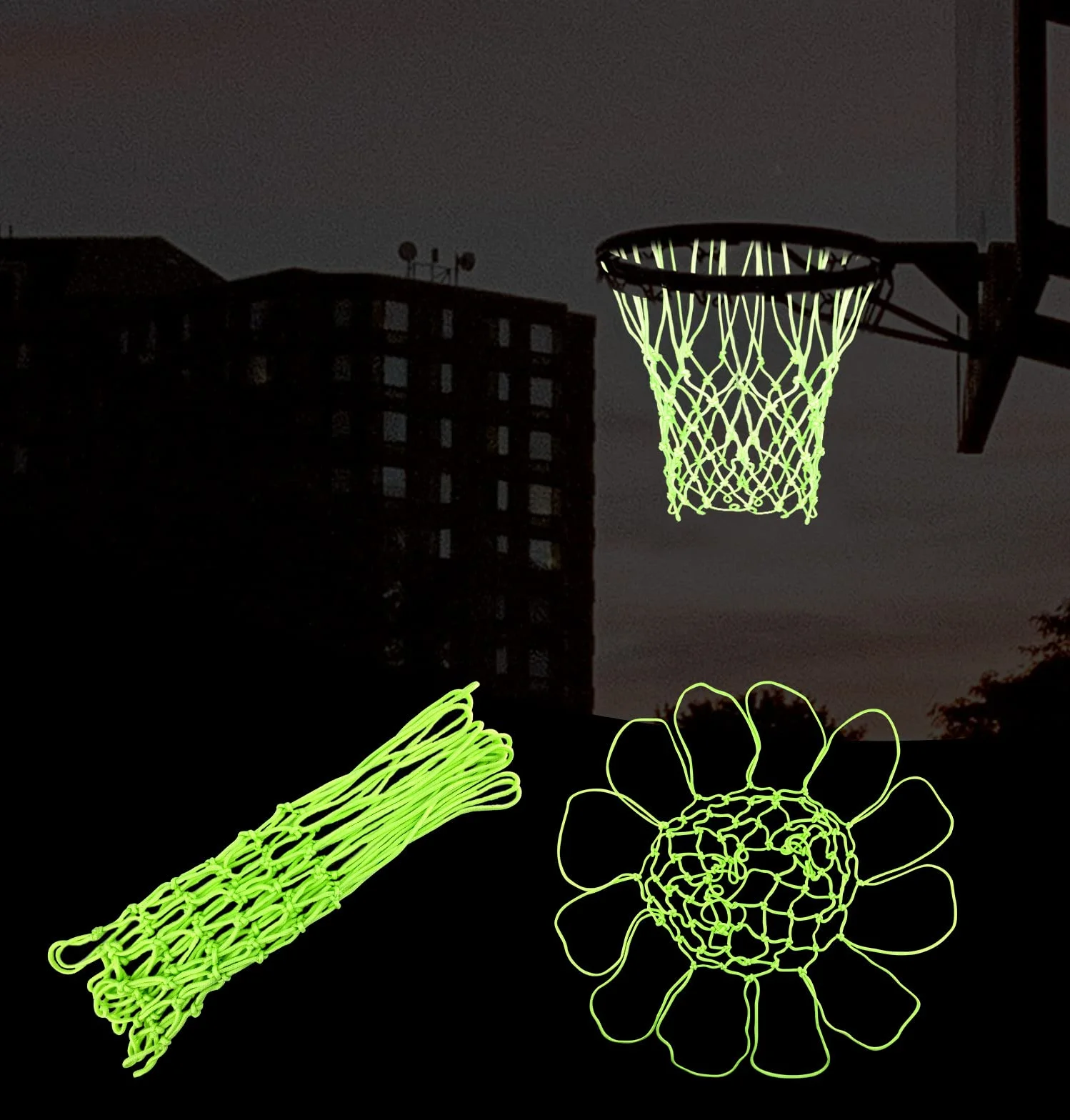 Rete da Basket Luminosa SAVITA Nylon Robusto 12 Loop Verde Energia Solare