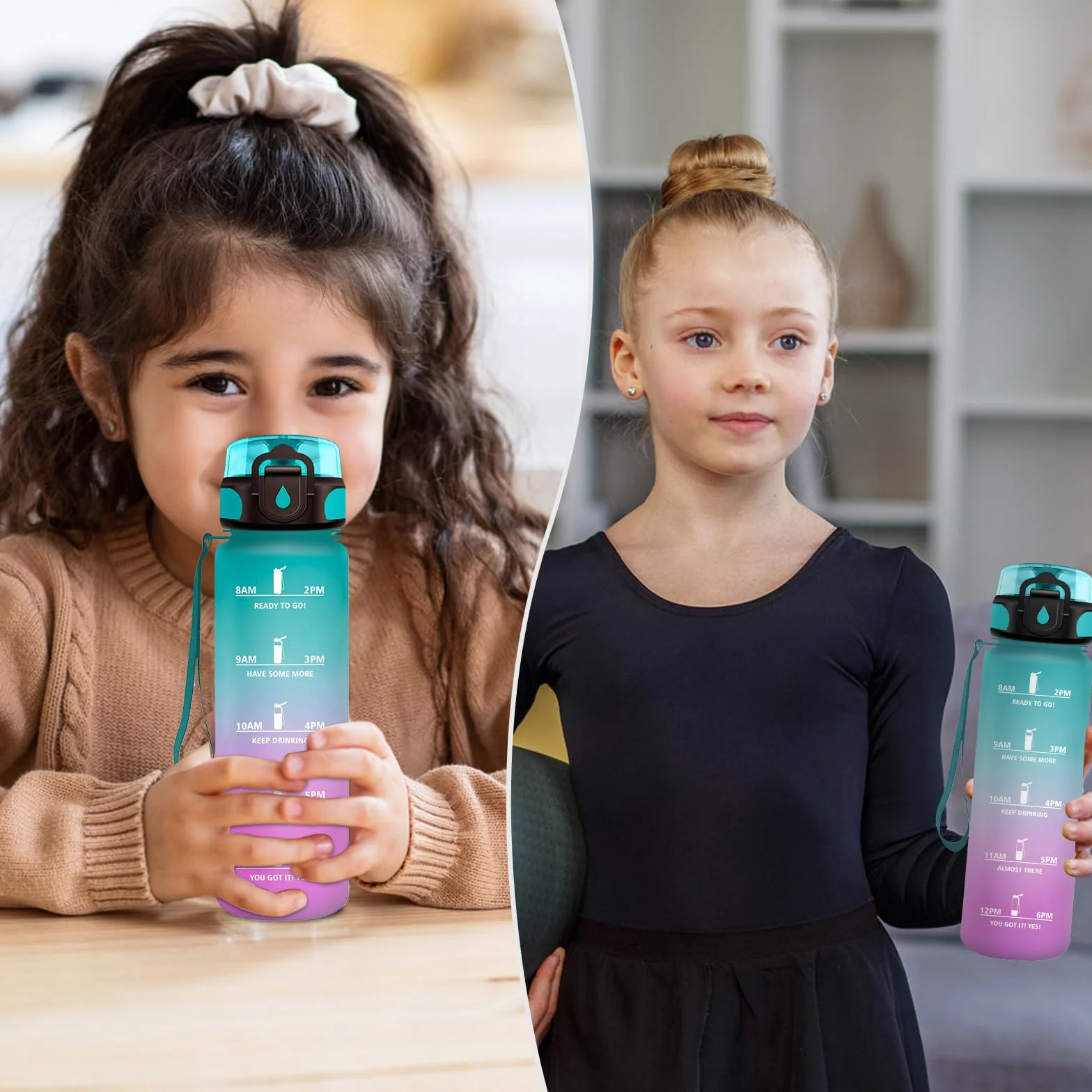 Borraccia 500ml con Indicatore del Tempo Motivazionale e Filtro, a Prova di Perdite per Bambini Sport Palestra Scuola